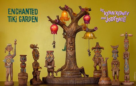 Enchanted Tiki Room Figurine Sets #1 and #2, and Tangaroa Lamp, by Kevin Kidney and Jody Daily. Walt Disney's Enchanted Tiki Room, Tiki Garden, Tiki Culture, Tiki Hawaii, Disney Poster, Adventure Decor, Tiki Style, Disney Enchanted, Tiki Bars