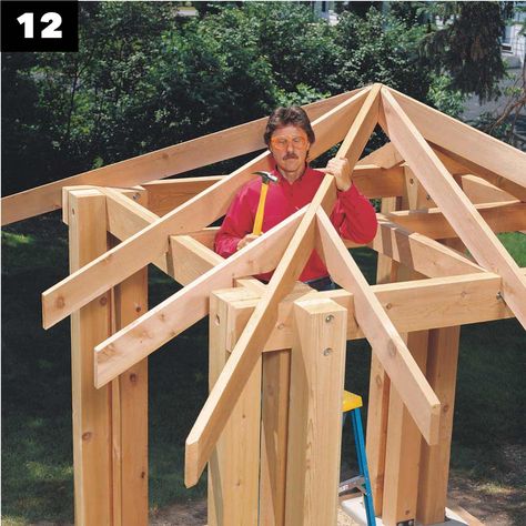 Timber Frame Pergola, Wood Stake, Pavilion Plans, Gazebo Plans, Cedar Posts, Cedar Roof, Wooden Gazebo, Pergola Ideas, The Family Handyman