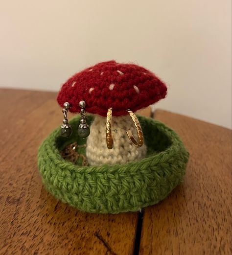 Crochet Earring Hanger, Crochet Mushroom Earring Holder, Yarn Project, Earring Hanger, Crochet Mushroom, Bday Gift, Earring Holder, Yarn Projects, Crafty Projects