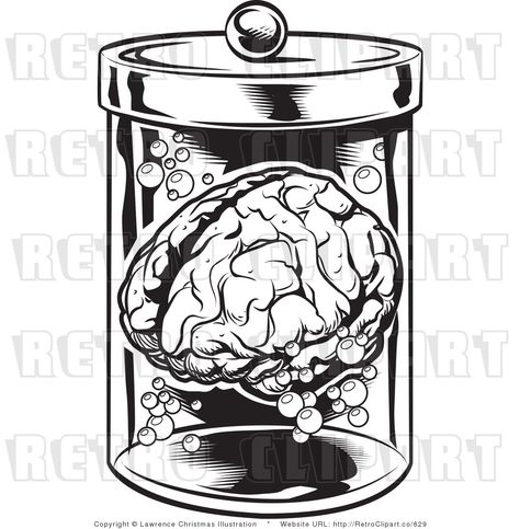 Cartoon Brain Tattoo, Brain In A Jar Tattoo, Open Brain Drawing, Brain In A Jar, Exposed Brain Drawing, Halloween Line Art, Brain Clipart Black And White, Zombie Drawings, Brain Tattoo