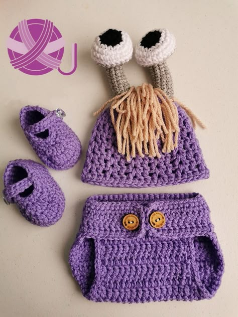 Crochet Baby Halloween Costume, Monsters Inc Crochet, Crochet Baby Outfits, Boo Monsters Inc, Crochet Baby Photo Prop, Crochet Baby Projects, Crochet Baby Costumes, Disney Crochet Patterns, Baby Sweater Patterns