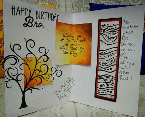 Creative Birthday Cards For Brother, Birthday Card For Brother Handmade, Birthday Cards Diy Handmade, Cards For Brother, Quilling Birthday Cards, Card For Brother, Card Quotes, Easy Disney Drawings, Creative Birthday Cards