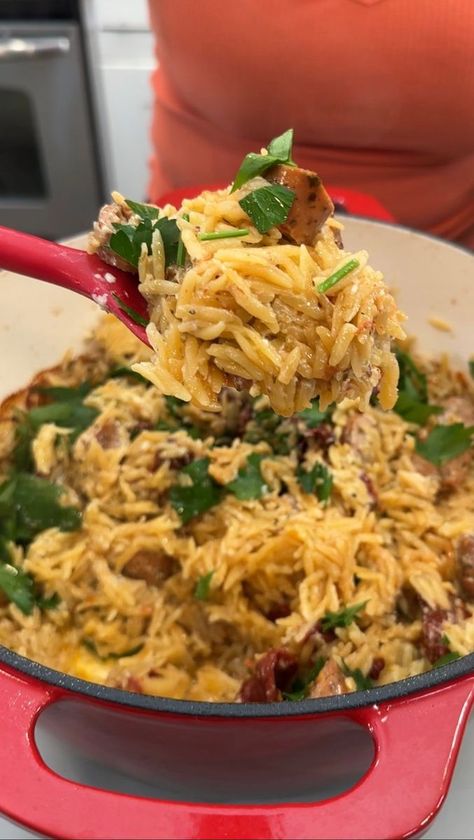 896K views · 5.2K reactions | Yummy one pot dinner (chicken sausage with orzo) | Yummy one pot dinner (chicken sausage with orzo) Olivia uses boursin cheese, orzo, sundried tomatoes, chicken sausage, minced garlic, olive oil,... | By Olivia | Facebook One Pot Chicken Sausage Orzo Boursin, One Pot Chicken Sausage Orzo, Chicken Sausage With Orzo Boursin, Chicken Sausage With Orzo, Cheese Orzo, Boursin Cheese Recipes, One Pot Orzo, Food Casseroles, Dump Recipes