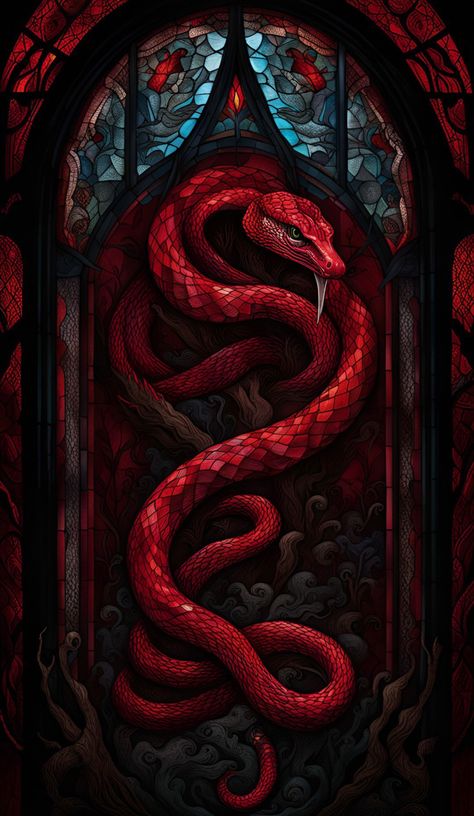 Stain Glass Window Art, Dark Fantasy Artwork, Gothic Wallpaper, Glass Window Art, Snake Art, Gothic Fantasy Art, Witchy Wallpaper, Soyut Sanat Tabloları, Trending Pins