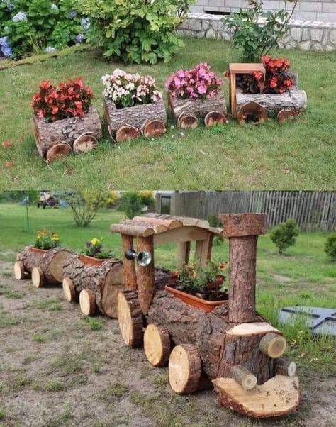 Wood Log Crafts, Wood Yard Art, Aesthetic Garden, Garden Decor Projects, Garden Aesthetic, Decoration Garden, Design 2023, Green Converse, Backyard Diy Projects