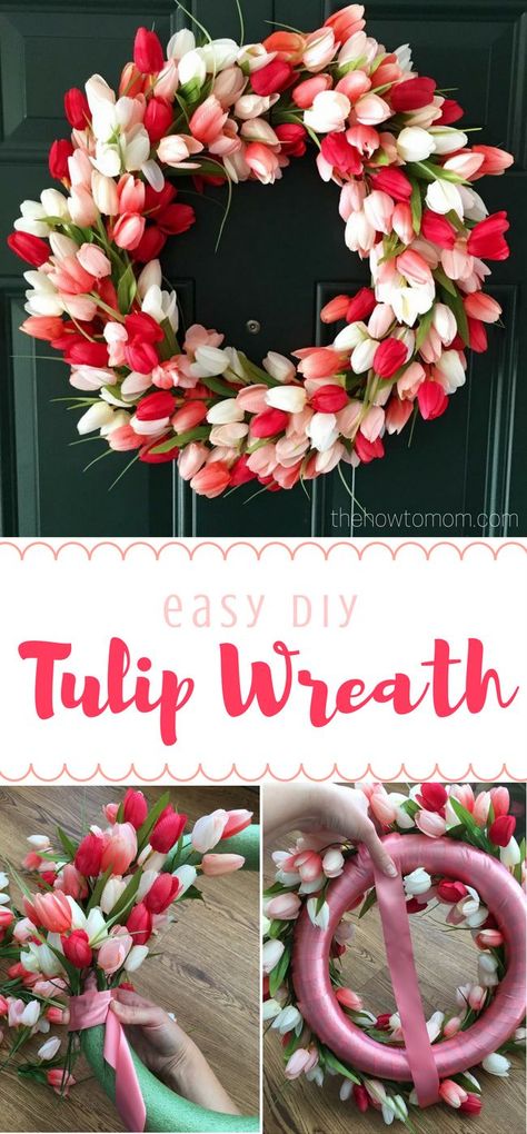 Easy DIY Tulip Wreath - Gorgeous spring wreath! Tulip Wreath Diy, Diy Gifts For Christmas, Couronne Diy, Kerajinan Diy, Diy Frühling, Diy Ostern, Spring Decoration, Tulip Wreath, Diy Outdoor Decor