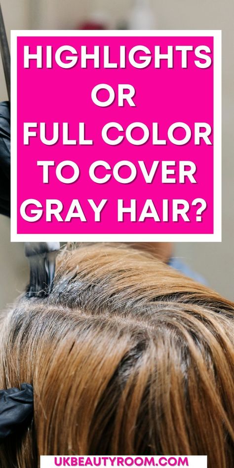 Should you use highlights or full color to cover gray? This post covers the pros and cons of each for hiding gray roots and enhancing your natural tones. When many women first start coloring their hair they don’t know whether to go for highlights or full color to cover gray. There are so many different professional hair coloring services, it gets very confusing when it comes to deciding on the color technique to choose. Grey Hair Tones, Grey Hair Roots, Grey Brown Hair, Gray Roots, Hide Greys, Covering Grey Roots, Grey Hair Coverage, Covering Gray Hair, Grey Roots