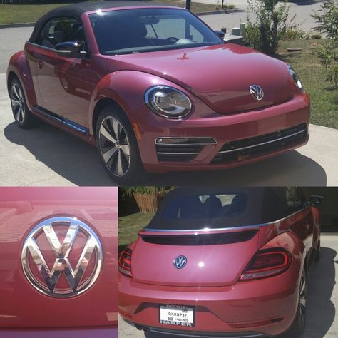 Pink Convertible Beetle, Vw Bug Aesthetic, Red Beetle Car, Car Stuff Accessories, Vw Beetle Interior, Beetle Decor, Red Vw Beetle, Pink Vw Beetle, Vw Beetle Accessories