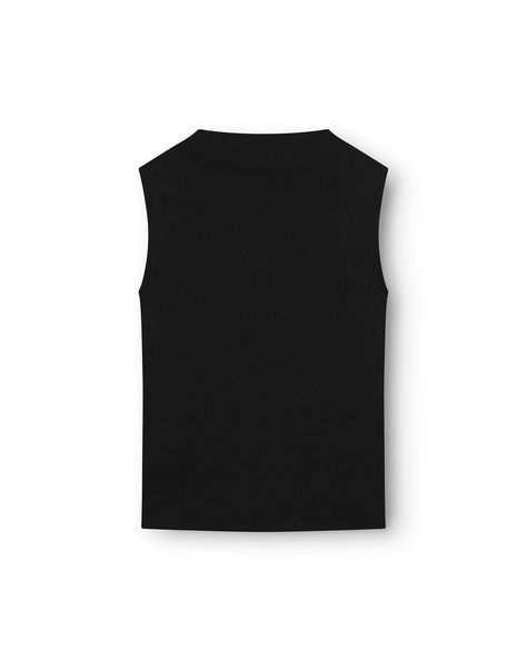 Sleeveless mock neck top, cut from black, soft pointelle jersey. #afterallstudio #soft #tshirt #jersey #mockneck #sleevesless #organiccotton #lyocell Sleeveless Mock Neck, Mock Neck Top, Mock Neck, Organic Cotton, T Shirt, Black