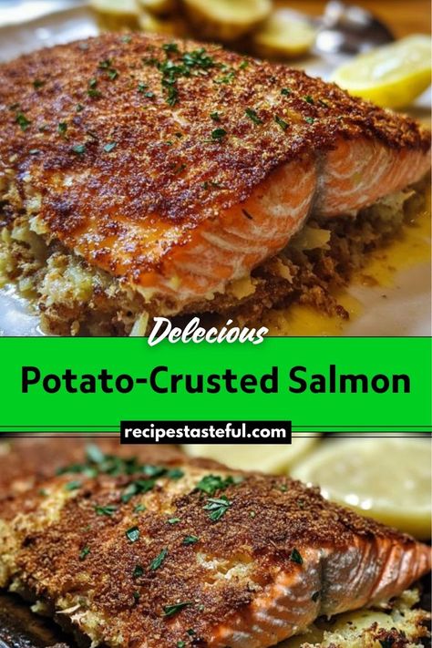 Potato-Crusted Salmon features succulent salmon fillets topped with a crispy potato crust, creating a delightful contrast of textures. Enhanced with Dijon mustard and fresh dill, this elegant yet simple dish is perfect for a special dinner or a comforting weeknight meal. Salmon And Potato Recipes, Crusted Salmon Recipes, Potato Crust, Festive Appetizers, Salmon Potato, Christmas Recipes Easy, Crusted Salmon, Potato Sides, Salmon Dishes