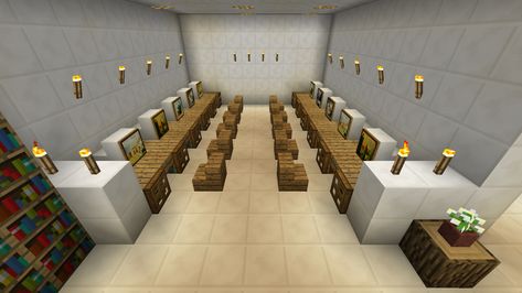 Minecraft School Classroom Desk Lab Furniture Minecraft School Ideas Classroom, Minecraft School Interior, School Minecraft Ideas, Minecraft Classroom Ideas, Classroom Minecraft, Minecraft Highschool, Minecraft School Building, Minecraft School Ideas, School In Minecraft