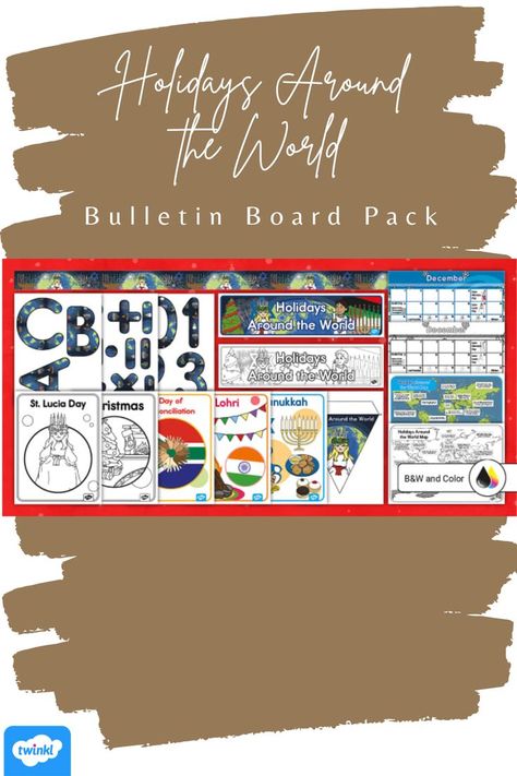 Create a beautiful Bulletin Board Design when learning about winter holidays around the world. Twinkl's pack includes a banner, poster, bulletin board letters and numbers, calendar, bunting, borders, and map. Highlight student work created during a celebration of holidays around the world. Christmas Around The World Bulletin Board, Holidays Around The World Bulletin Board, Around The World Bulletin Board, December Holidays Around The World, Winter Holidays Around The World, World Bulletin Board, Bulletin Board Design, December Holidays, Board Display