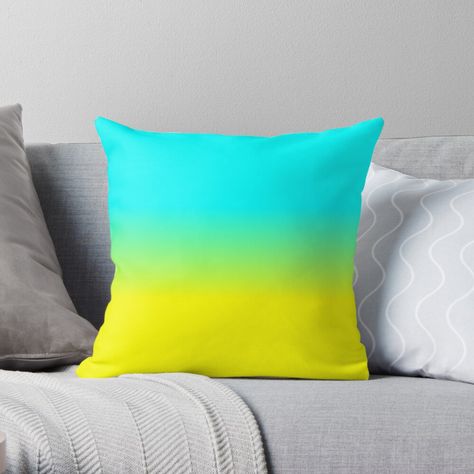 Neon Aqua and Neon Yellow Ombré  Shade Color Fade Throw Pillow Neon Throw Pillows, Neon Yellow Color Combinations, Yellow Girls Bedroom, 80s Bedroom Ideas, Yellow Color Combinations, Yellow Ombre, Detective Story, Girl Bedroom Designs, Teal Yellow