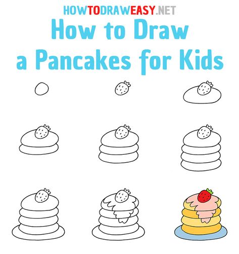 How to Draw a Pancakes Step by Step #Pancakes #PancakesDrawing #EasyPancakesDrawing #StepbyStepPancakeDrawing #HowtoDrawEasy #EasyDrawingTutorials #FoodDrawing #CartoonDrawing #CuteFood #ArtWork Pancake Doodle Drawing, How To Draw Pancakes Step By Step, How To Draw Pancakes, Pancake Drawing Easy, Cooking Drawing Easy, Pancakes For Kids, Pancake Drawing, Subbing Ideas, Elementary Drawing