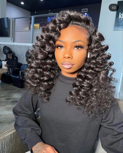 Quick Weave With Wand Curls, Flip Over Curls, Wand Curl Flip Over, Curly Hair With Leave Out, Wond Curls Weave Sew Ins, Wand Curls Flip Over, Curly Versatile Quick Weave, Curly Hairstyles Quick Weave, Flip Over Sew In Wand Curls