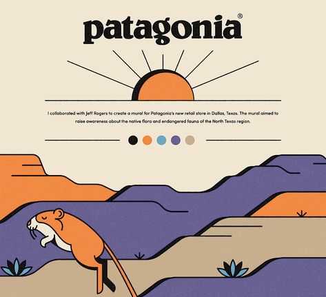 Patagonia (Store Mural) by Pavlov Visuals on Dribbble Patagonia Brand Design, Patagonia Graphic Design, Outdoor Brand Design, Patagonia Illustration, Outdoors Graphic Design, Patagonia Poster, Patagonia Aesthetic, Pavlov Visuals, Patagonia Branding