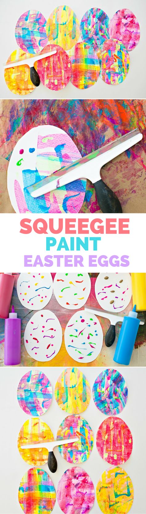 Squeegee paint Easter egg art. Colorful paper eggs kids can make with beautiful marbling process art method. Easter Egg Art, Easter Preschool, Easter Egg Painting, Easter Projects, Toddler Snacks, Easter Art, Easy Art, Toddler Art, Egg Art