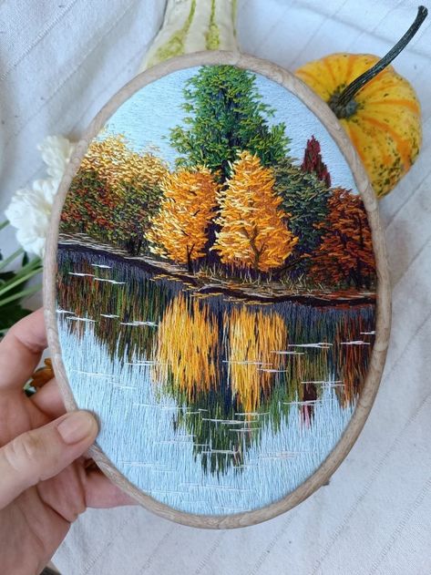 Nature Embroidery Patterns, Embroidery Landscape, Landscape Embroidery, Simple Hand Embroidery Patterns, Hand Embroidery Patterns Flowers, Diy Embroidery Patterns, Hand Embroidery Projects, Thread Painting, Creative Embroidery