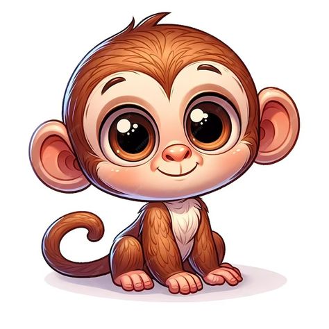 Cute Jungle Animal Drawings, Cute Animal Illustration Art, Monkey Images, Cute Animals Cartoon, Monkey Sitting, Jungle Clipart, Monkey Cartoon, Monkey Illustration