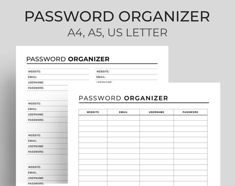 Excited to share the latest addition to my #etsy shop: Password Organizer Printable, Password Tracker for Online Security, Personal Login Information, Website Sign-in Details, A4, A5 Password Tracker Printable, Printable Password Log, Printable Password Tracker, Password Organizer, Tech Organization, Password Tracker, Password Log, Tracker Printable, Organization Printables