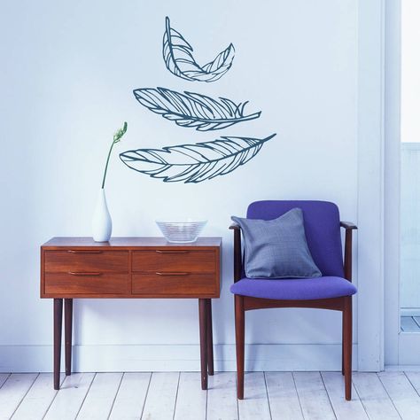 Feather Wall Stickers Wall Cut Outs, Metal Leaf Wall Art, Metallic Decor, Flowers And Feathers, Feather Wall Art, Feather Decor, Tropical Wall Art, Feather Wall, Metal Wall Hangings