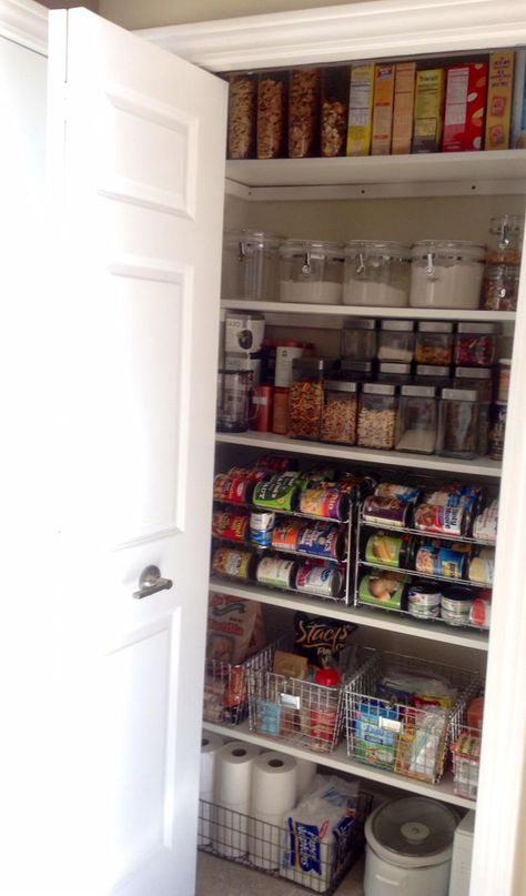 Entryway Coat Closet, Kitchen Pantry Storage Cabinets, Pantry Storage Organization, Small Pantry Closet, Converted Closet, Pantry Organization Hacks, Tiny Pantry, Pantry Renovation, Pantry Closet Design