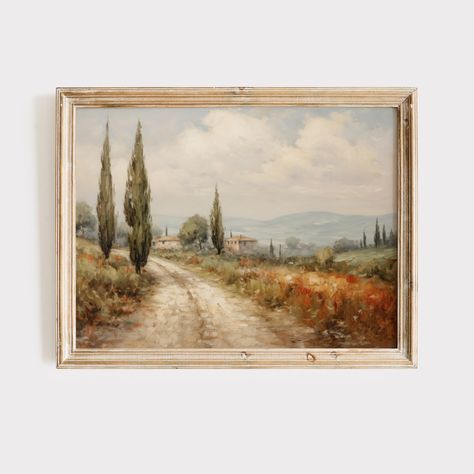 Italian Landscape Paintings, Italian Home Aesthetic, Tuscan Wall Art, Countryside Paintings, Italy Landscape, Italian Landscape, Landscape Art Print, Scenery Paintings, Italian Countryside