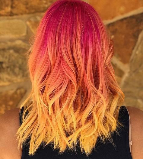 Orange Ombre Hair, Yellow Hair Color, Vivid Hair, Sunset Hair, Red Ombre Hair, Galaxy Hair, Brown Ombre Hair, Hair Color Crazy, Coloured Hair