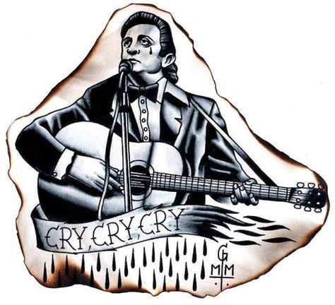 Johnny Cash Tattoo Traditional, Cash Tattoos, Music Tats, Cash Tattoo, Johnny Cash Tattoo, Traditional Tattoo Arm, American Traditional Sleeve, Johnny And June, Reaper Tattoo