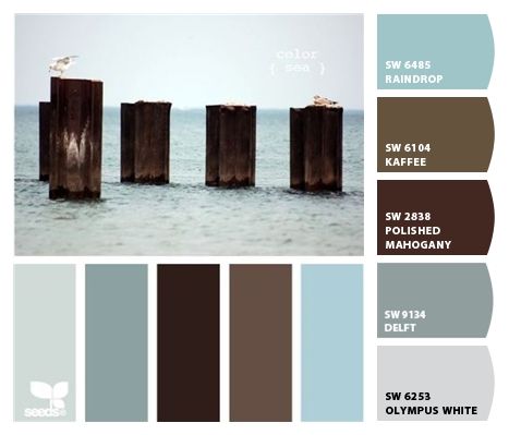 Paint colors from ColorSnap by Sherwin-Williams Mahogany Color Palette, Bathroom Color Schemes Brown, Blue Brown Bathroom, Dark Brown Floor, Sherwin Williams Blue, Brown Living Room Decor, Color Palette Living Room, Mahogany Cabinets, Brown Color Schemes