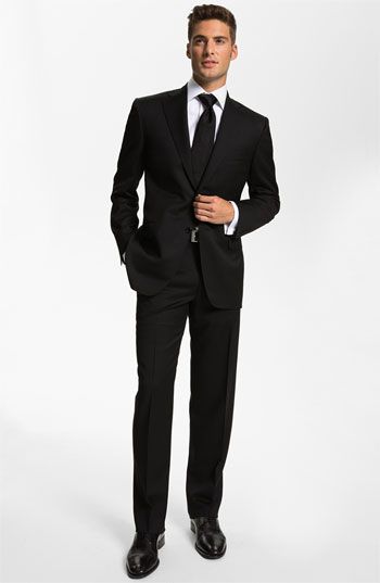 Canali Wool Suit at Nordstrom Grooms Outfit, Groom Suit Black, Canali Suits, Male Outfits, Black Suit Wedding, Fashion Dark, Tie Fashion, Classy Suits, Bespoke Clothing