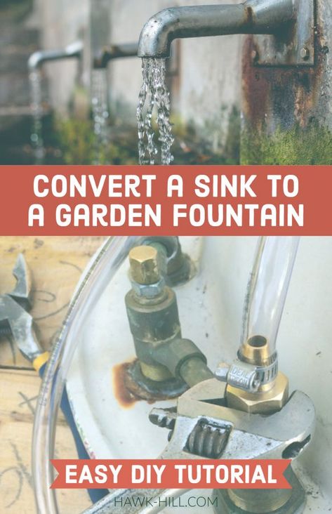 Upcycled Sink, Garden Sink, Old Sink, Diy Water Fountain, Diy Garden Fountains, Diy Fountain, Garden On A Hill, Small Fountains, Fountain Pump