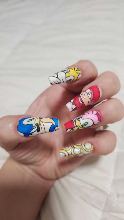 Sonic Nails Art, Sonic The Hedgehog Nails, Sonic Nails, Shadow Sonic, Blue Nails, Stylish Nails, Sonic, Manicure, Nail Art