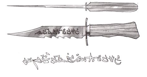 Supernatural Demon Killing Knife - anybody made one? Ref pics! Spn Tattoo, Ruby Supernatural, John Winchester Journal, Supernatural Drawings, Blade Tattoo, Supernatural Tattoo, Knife Drawing, Knife Tattoo, Supernatural Imagines