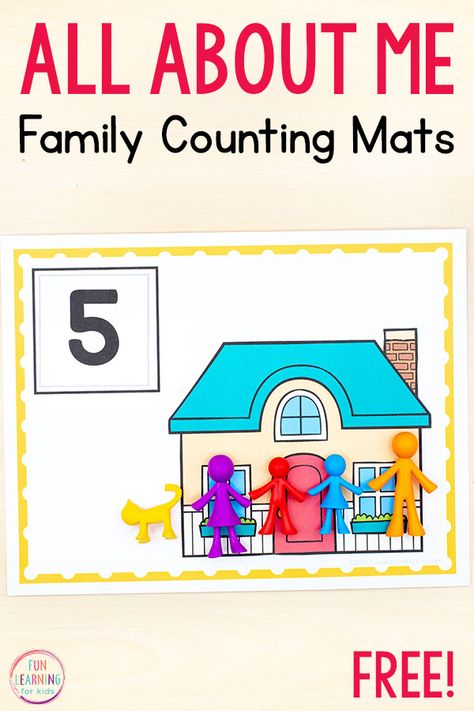 All about me counting mats math activity for preschool, pre-k, and kindergarten math centers. My Family Activity Kindergarten, Community Math Activities Preschool, Cognitive Activities Family Theme, Family Activity For Preschoolers, Preschool Me And My Family, Family And Friends Preschool Activities Math, All About Me Math Kindergarten, All About My Classroom Preschool, Prek My Family Activities