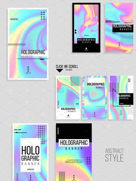 Holographic Bundle [Instagram] by V.art Studio on @creativemarket Holographic Graphic Design, Metallic Packaging, Holographic Design, V Art, Schrift Design, Karten Design, Hello Kit, Grafic Design, Post Instagram