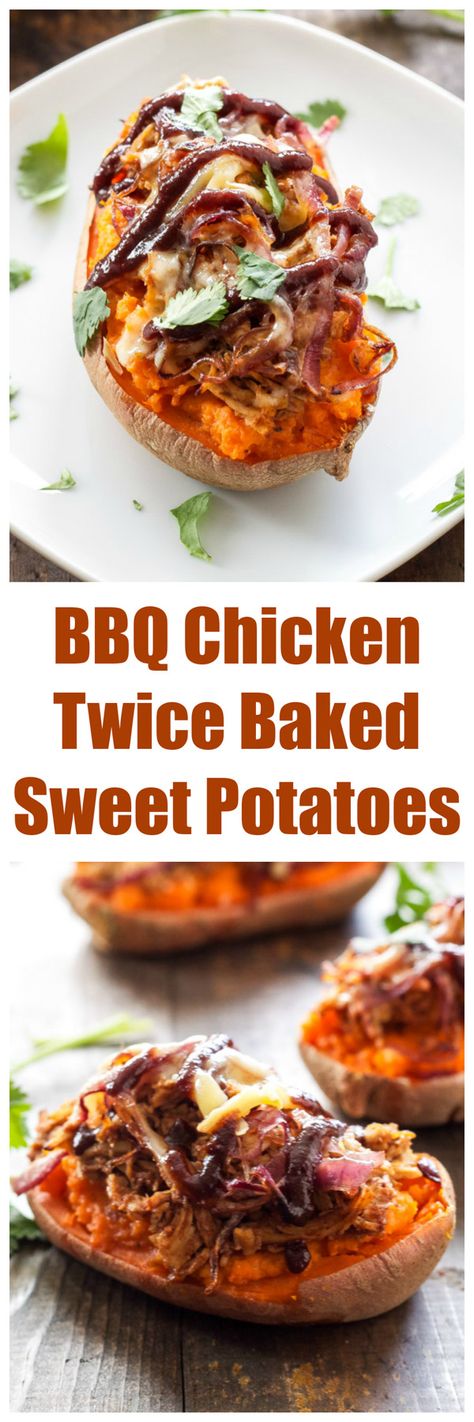 BBQ Chicken Twice Baked Sweet Potatoes | 5 ingredient twice baked sweet potatoes stuffed with BBQ chicken and smoked gouda! | www.reciperunner.com Recipe Runner, Potatoes Stuffed, Sweet Potato Recipes Baked, Twice Baked Sweet Potatoes, Baked Sweet Potatoes, Baked Bbq Chicken, Cheese Baked, Baked Dinner, Smoked Gouda