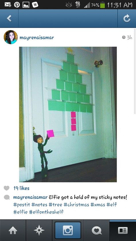 Post it tree Elf On The Shelf Post It Notes, Sticky Note, Post It Notes, On The Shelf, Sticky Notes, Post It, Elf On The Shelf, Elf, Christmas Tree