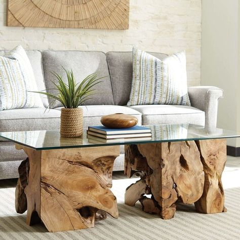 Square Root Table, Root Tables, Tree Stump Coffee Table, Stump Coffee Table, Clear Coffee Table, Root Table, Table With Glass Top, Square Roots, Hillsdale Furniture