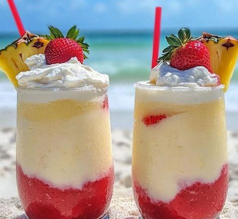 Strawberry Malibu Rum Drinks, Drinks With Malibu Rum, Banana Split Alcoholic Drink, Drinks With Malibu, Bahama Mama Drink Tropical Smoothie, Malibu Mixed Drinks, Bahama Mama Drink, Boozy Strawberry Milkshake, Leftover Strawberries