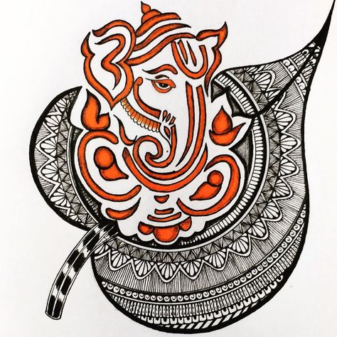 Ganesh Mandala Art Colourful, Ganeshji Mandala Art, Ganesha Zentangle Art, Ganesh Ji Mandala Art, Ganesh Mandala, Diy Doodles, Creative Drawing Ideas, Simple Mandala Design, Abstract Art Lesson