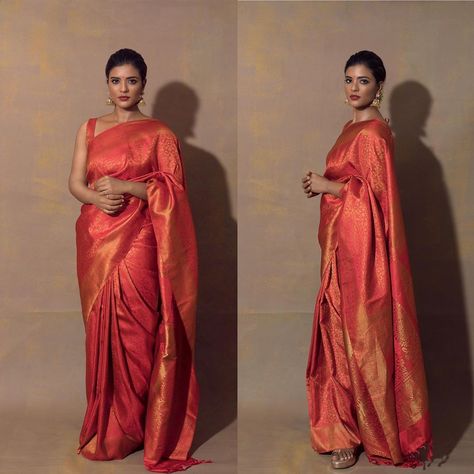 Red Silk Saree Look, Silk Saree Look, Red Silk Saree, South Indian Wedding Saree, Dusky Skin, Travel Ootd, Photoshoot Fashion, Fashion Glamour, Ethnic Sarees