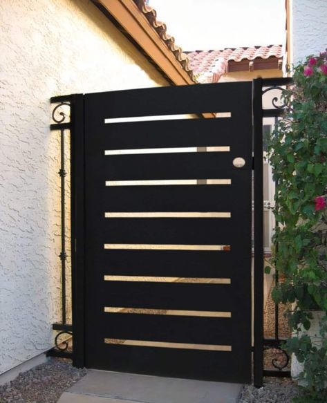 Simple Metal Gate Designs, Metal Outdoor Gate Door, Ms Steel Gate Design, Wood Gate With Metal Insert, Metal Gates Solid Entrance, Firewood Rack, Metal Gates, Hot Dip, Laser Cut Metal