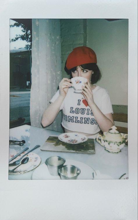 jane austen | vintage aesthetic | teacup | tea party | vintage polaroid | tea time date | red beret fashion outfit inspo | french girl | louis tomlinson concert outfit | flower curtains Red Beret Aesthetic, Red Beret Outfit Aesthetic, Beret Fashion Outfit, Aesthetic Teacup, Red Beret Outfit, Beret Aesthetic, Louis Tomlinson Concert Outfit, Louis Tomlinson Concert, Flower Curtains