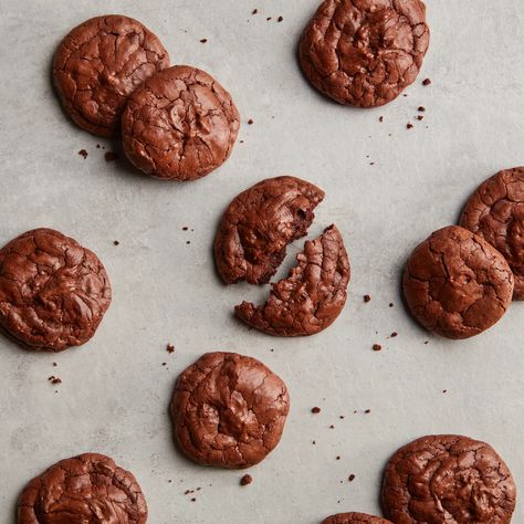 Chocolate Brownie Cookies Recipe | Epicurious Chocolate Brownie Cookie, Flourless Chocolate Cookies, Honey Glazed Salmon, Chocolate Brownie Cookies, Cookie Brownie Recipe, Chocolate Cookie Recipes, Cookie Calories, Flourless Chocolate, Unsweetened Chocolate