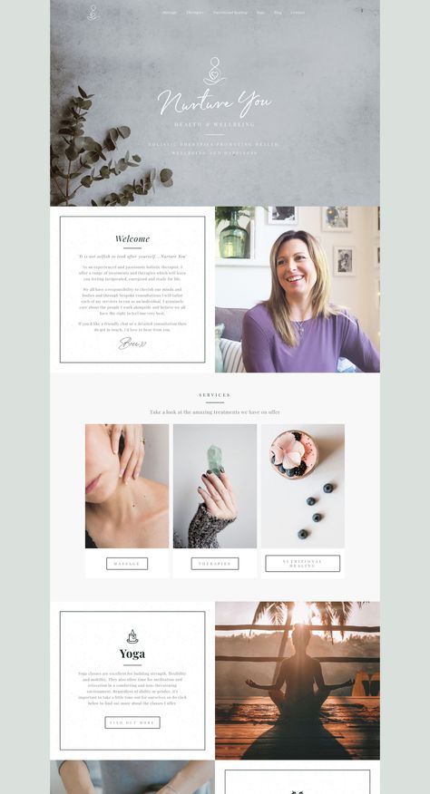 Bespoke Wordpress website design for Nurture You Sheffield. Holistic Therapist brand and website design by Bonny and Clyde Design Studio, Sheffield. Championing Makers and Creators through carefully crafted design. Massage Therapist Website Design, Holistic Website Design, Nutrition Website Design, Therapist Website Design, Therapist Branding, Therapy Website Design, Yoga Therapist, Therapist Website, Web Design Font