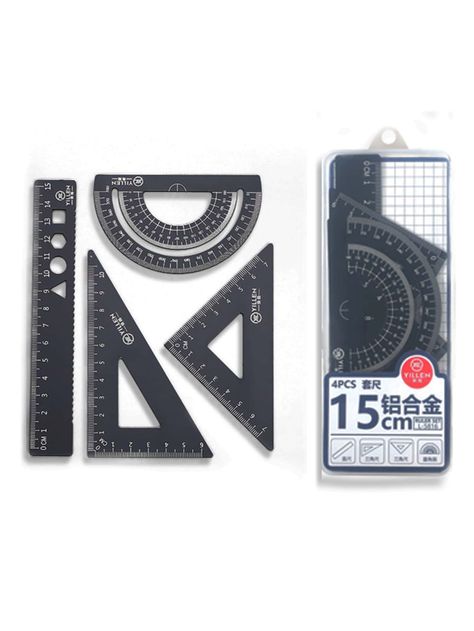 Black  Collar  Aluminum Alloy  Ruler Embellished   Teaching Materials Black Aesthetic School Supplies, All Black School Supplies, Rulers Aesthetic, Ruler Aesthetic, Minimalist School Supplies, Black School Supplies, Black Stationary, Ilmu Ekonomi, Crystal Suncatchers Diy