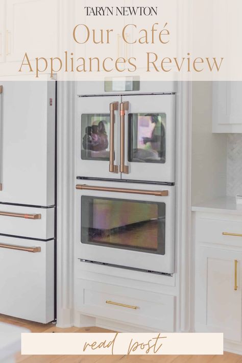 I always get asked what we think about our GE Café appliances. I thought I would give you the rundown on what are my honest thoughts about our kitchen appliances. #homedecor #homeinspiration #decorationideas #roomdecor #housedecor #homedesign #decoratinganewhome #diyhomedecor #interiordesign #interiorinspiration #interior #gecafeappliances Ge Monogram Kitchen, Ge Cafe Kitchen, Gold Kitchen Appliances, French Door Wall Oven, Ge Kitchen Appliances, Kitchen Appliance Trends, Luxury Kitchen Appliances, Ge Cafe Appliances, Cafe Appliances