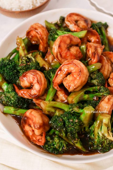 Shrimp and Broccoli | Two Plaid Aprons Shrimp With Broccoli Chinese, Chinese Shrimp And Broccoli, Plaid Apron, Shrimp And Broccoli, Broccoli Salad Recipe, Broccoli Recipes, Broccoli Salad, Bari, Salad Recipes