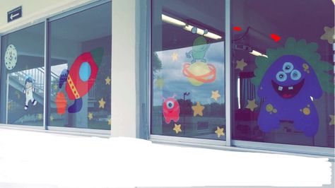 Space Window Painting, Birthday Calendar Classroom, Classroom Windows, Calendar Classroom, Windows Ideas, Painting Space, Birthday Calendar, Window Art, Window Painting